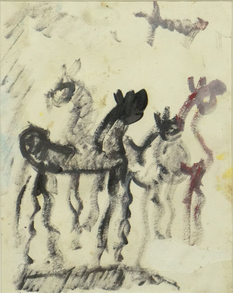 Purvis Young, American (1943-2010) Oil on Paper "Three: Purvis Young, American (1943-2010) Oil on Paper "Three Horses". Signed Upper Right. Good Condition. Measures 9-1/2 Inches Tall and 7-1/2 Inches Wide, Frame Measures 16-3/4 Inches Tall and 12-3/4 Inche