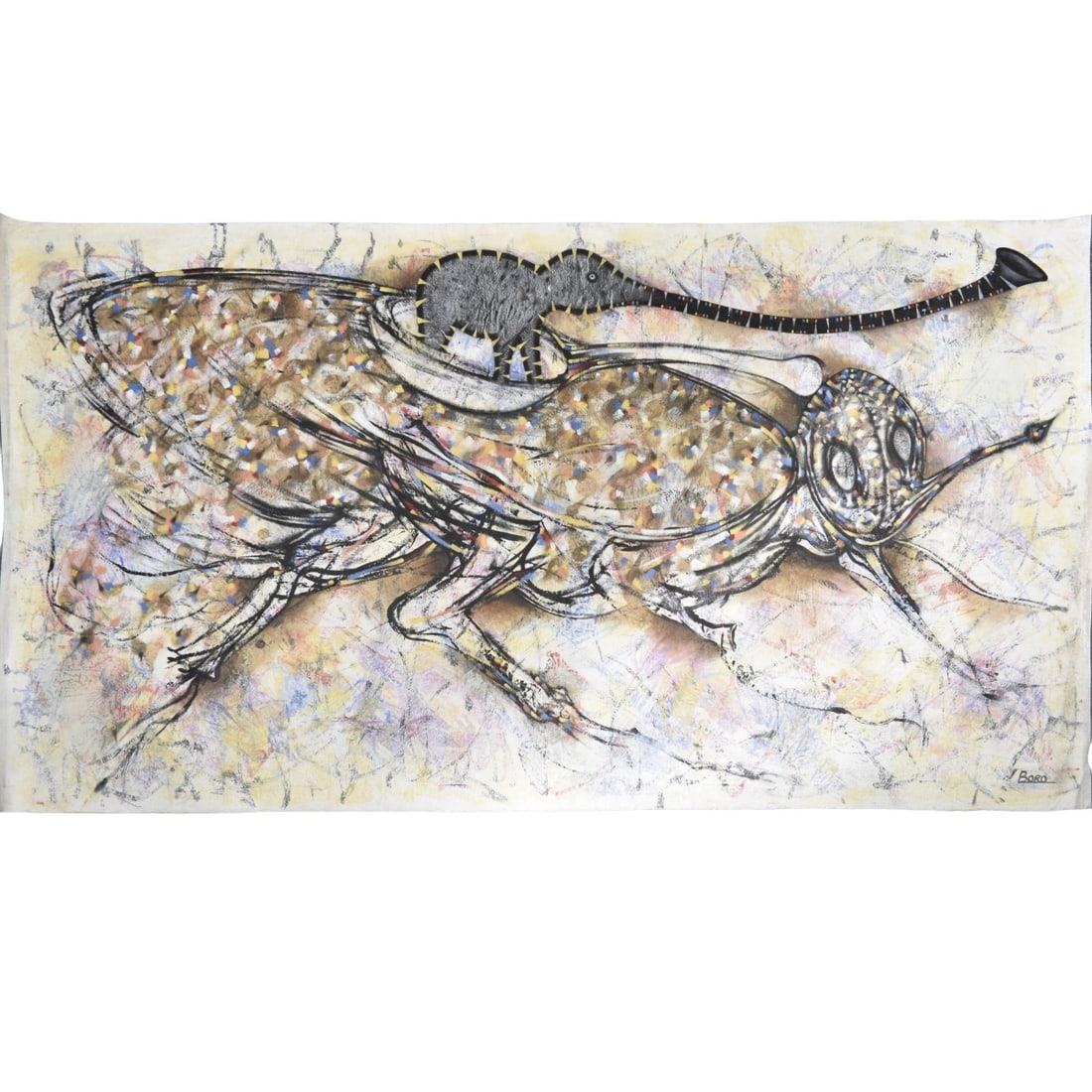 Paul Rodriguez (Boro), Cuban (b. 1960): Paul Rodriguez (Boro), Cuban (b. 1960), Oil on Canvas, Fly and Elephant. Signed "Boro" lower right. Measures 43-1/2 H, 81" L (not stretched). Kodner Galleries offers phone and absentee bidding at a