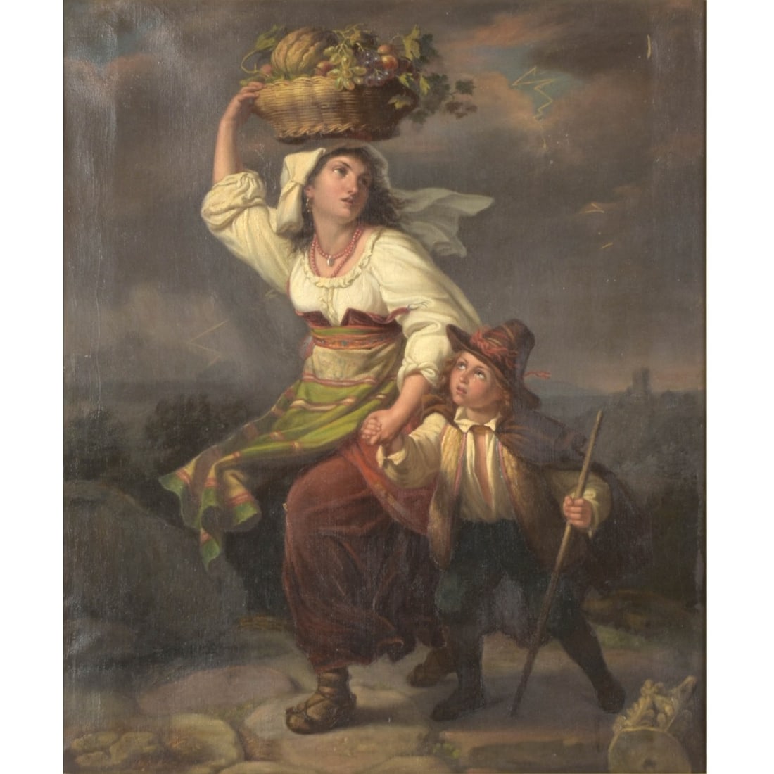 Manner of Giuseppe Mazzolini, It. (1806-1876): Manner of Giuseppe Mazzolini, Italian (1806-1876) "Approaching Storm" Oil on Canvas. Framed. Stretcher measures: 24" high, 19-1/2" wide, frame measures: 31-1/2" high, 28" wide. Kodner Galleries