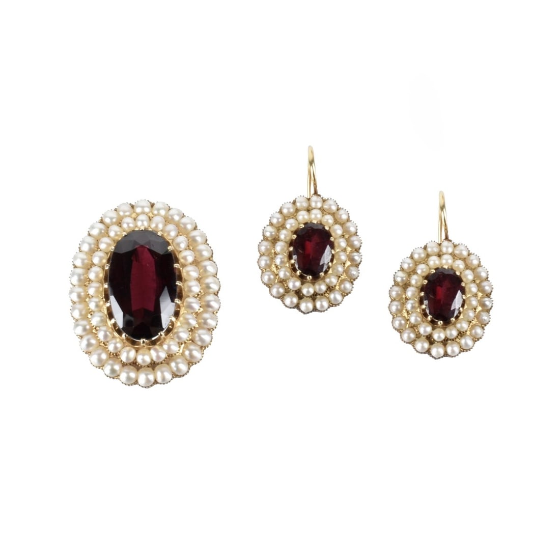 Garnet, Pearl and 14K Earrings and Brooch (1 of 2)