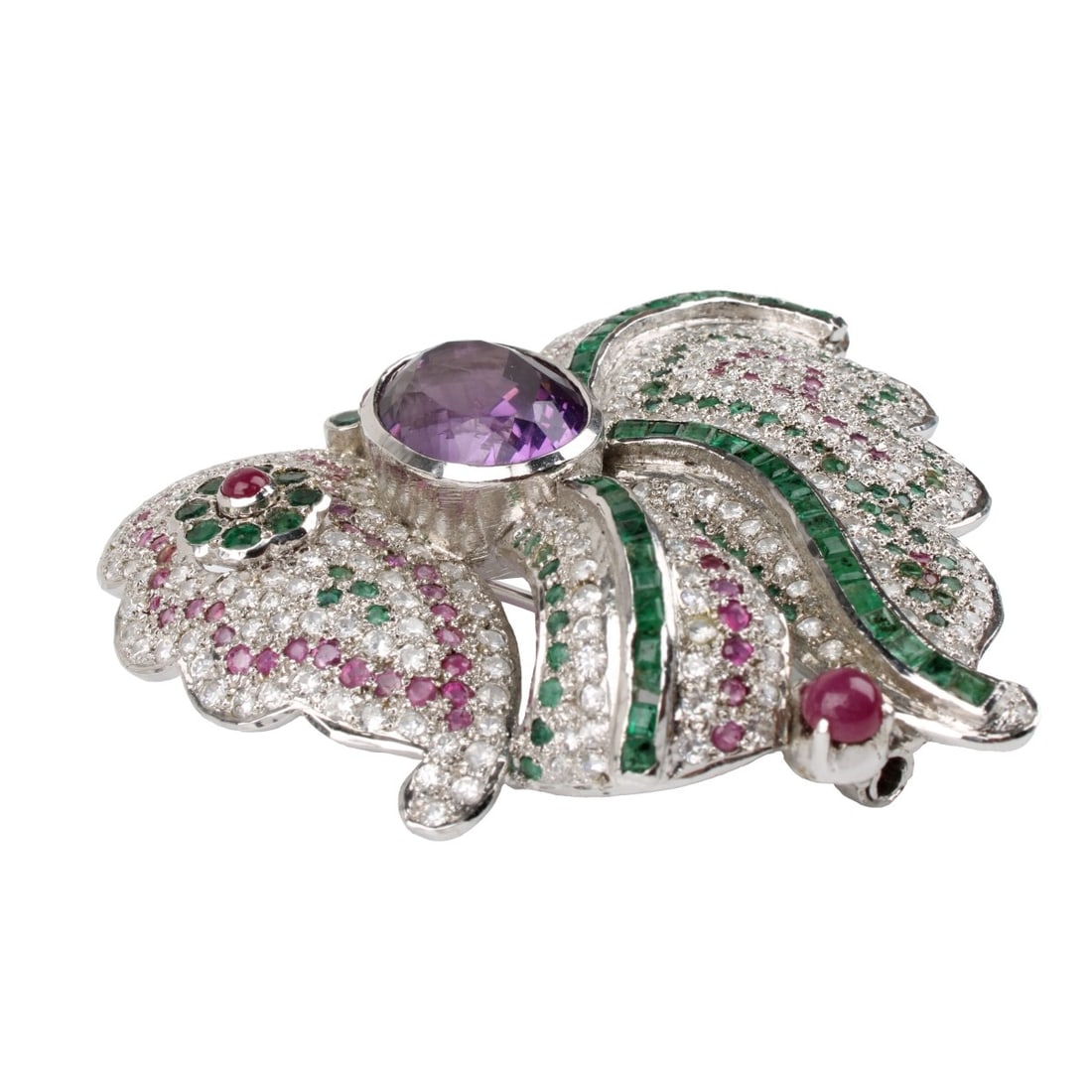 Gemstone and Silver Brooch - 3