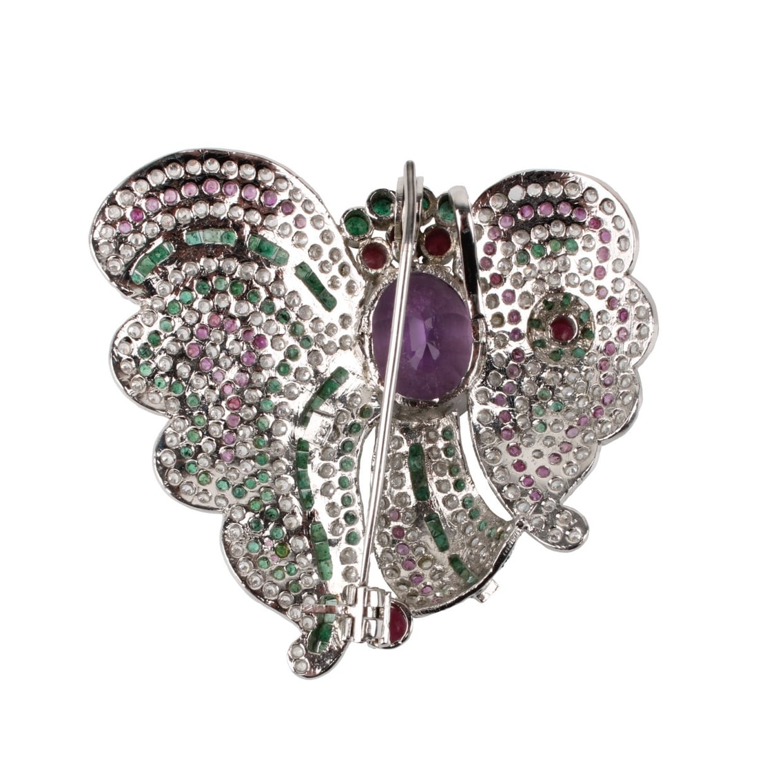 Gemstone and Silver Brooch - 4