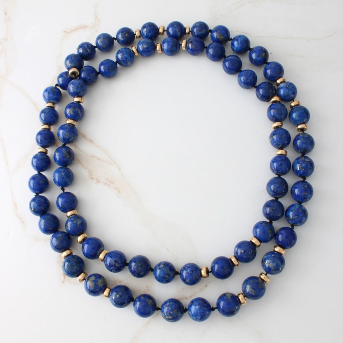Vintage Single Strand 12mm Lapis Lazuli Bead Neckl (1 of 3)