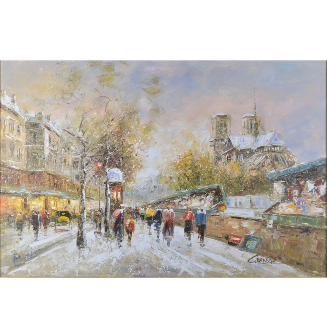 Christof Vevers (b. 1962): Christof Vevers (b. 1962). Oil on Canvas, Paris Street Scene. Signed lower right. Measures 23-1/2" H, 35-1/2" W; frame measures 30-1/2" H, 42-1/2" W. Kodner Galleries offers phone and absentee bidding