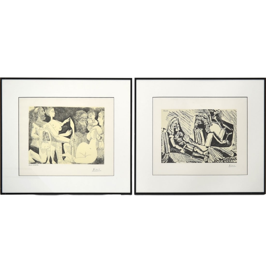 Picasso Prints: After: Pablo Picasso, Spanish (1881?1973), Two Prints from "347 Series" Agamemnon et Briseis" and "Mute Conversation". Dated 1968 in plates. Frames measure 18-3/4" H, 22-1/4" W. Kodner Galleries offer