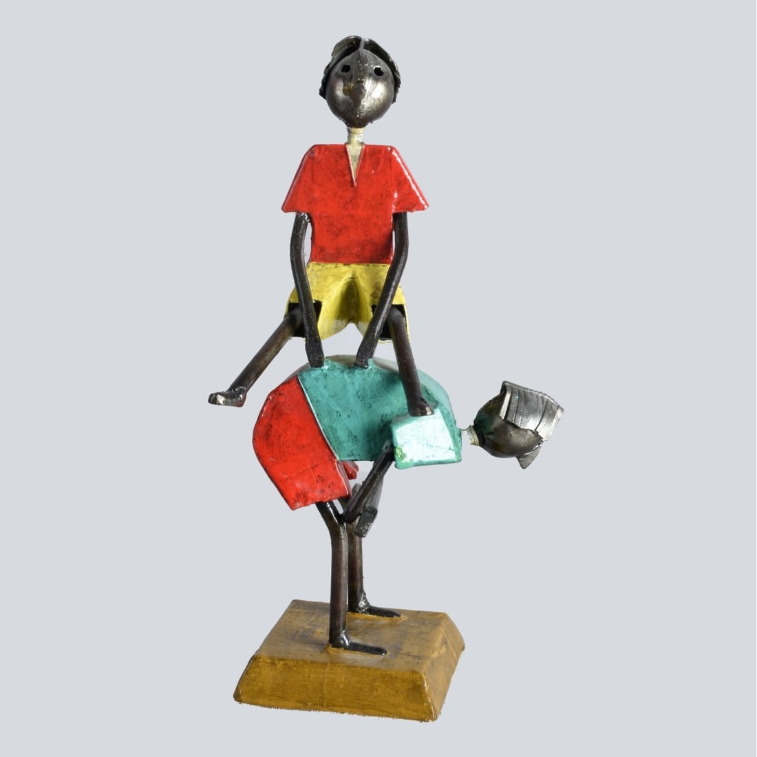 Manuel Felguerez (1928 - 2020) Steel Sculpture: Manuel Felguerez, Mexican (1928 - 2020) "Leap Frog" Enamel Painted Steel Sculpture, Labeled Attached on the Bottom Side. Measures 12-3/4" x 6" x 6-1/4". Kodner Galleries offers phone and absentee
