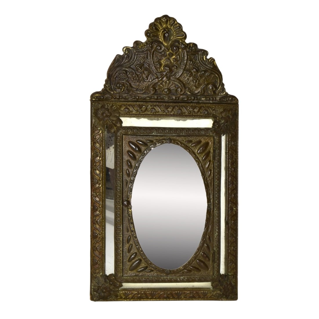 Antique French Repousse Brass Mirror (1 of 5)