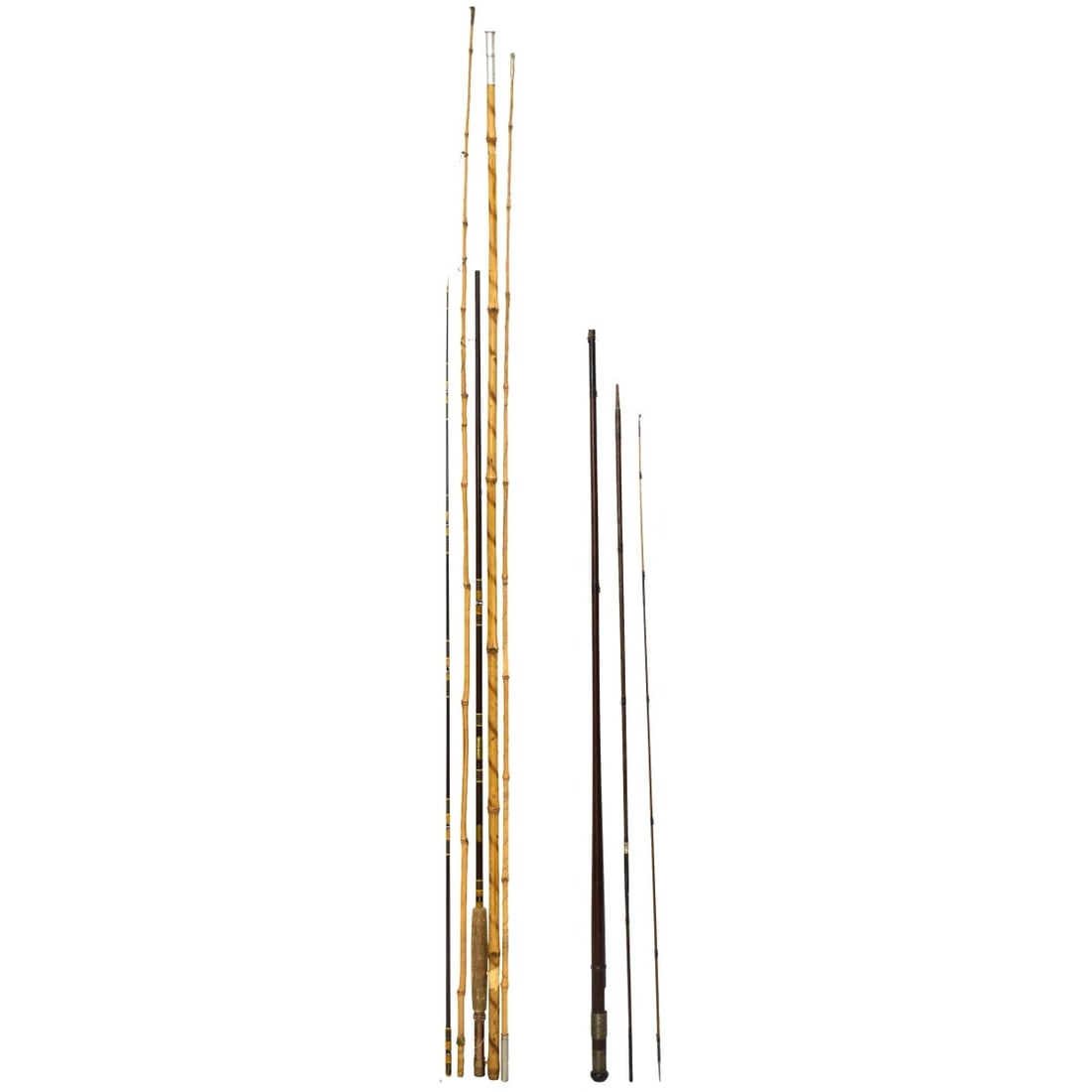 Antique Split Bamboo Fly Fishing Rods: Two (2) Antique Split Bamboo Fly Fishing Rods. Unsigned. Kodner Galleries offers phone and absentee bidding at a low, flat 21% buyer?s premium without surcharge or hidden fees. For information,