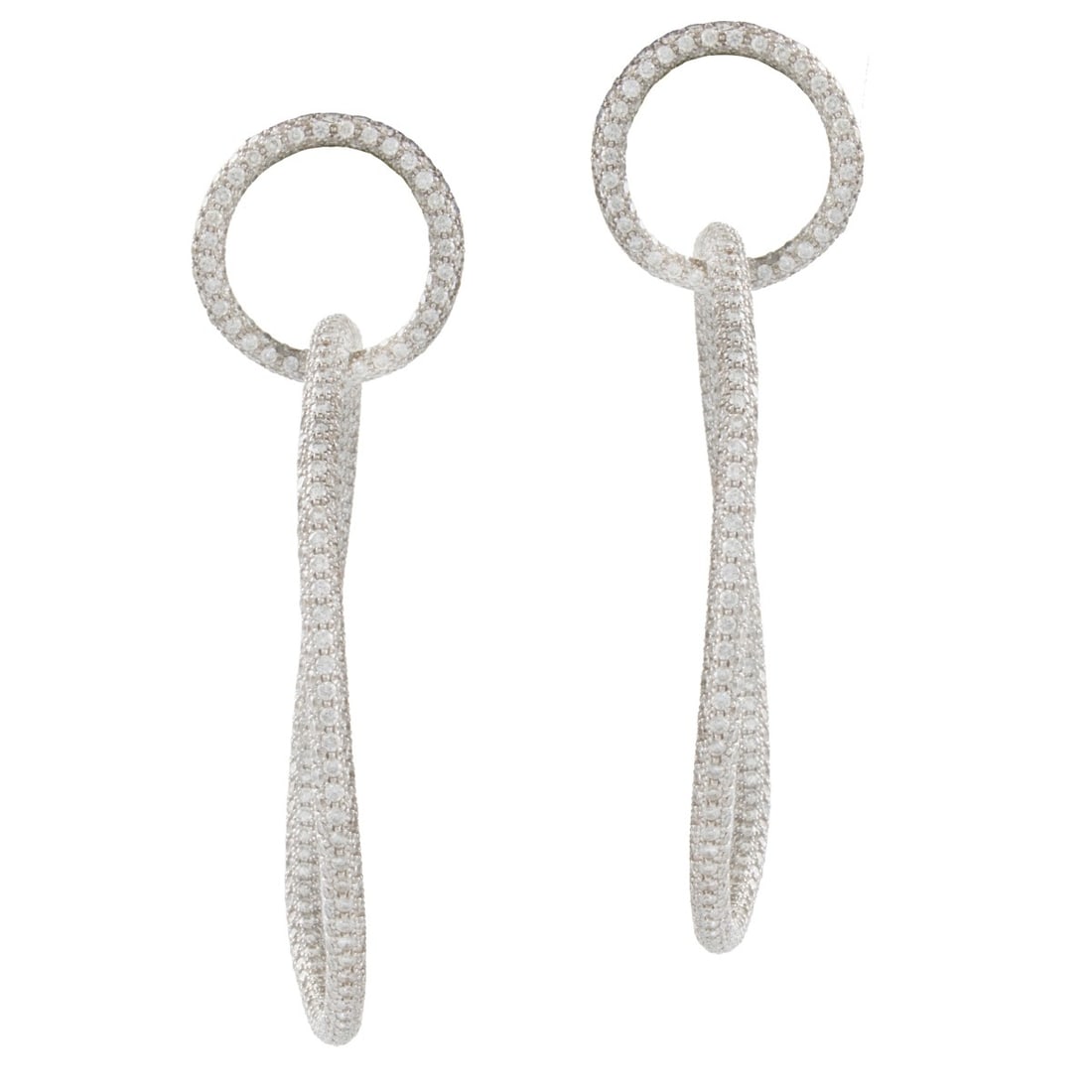 Diamond and 18K Hoop Earrings: Fine Approx. 22.0 Carat TW Round Brilliant Cut Diamond and 18 Karat White Gold In & Out Hoop Earrings. Diamonds F-G color, VVS-VS clarity. Large hoops measure 2-1/4" L, 2" W. Approx. total weight: 28.