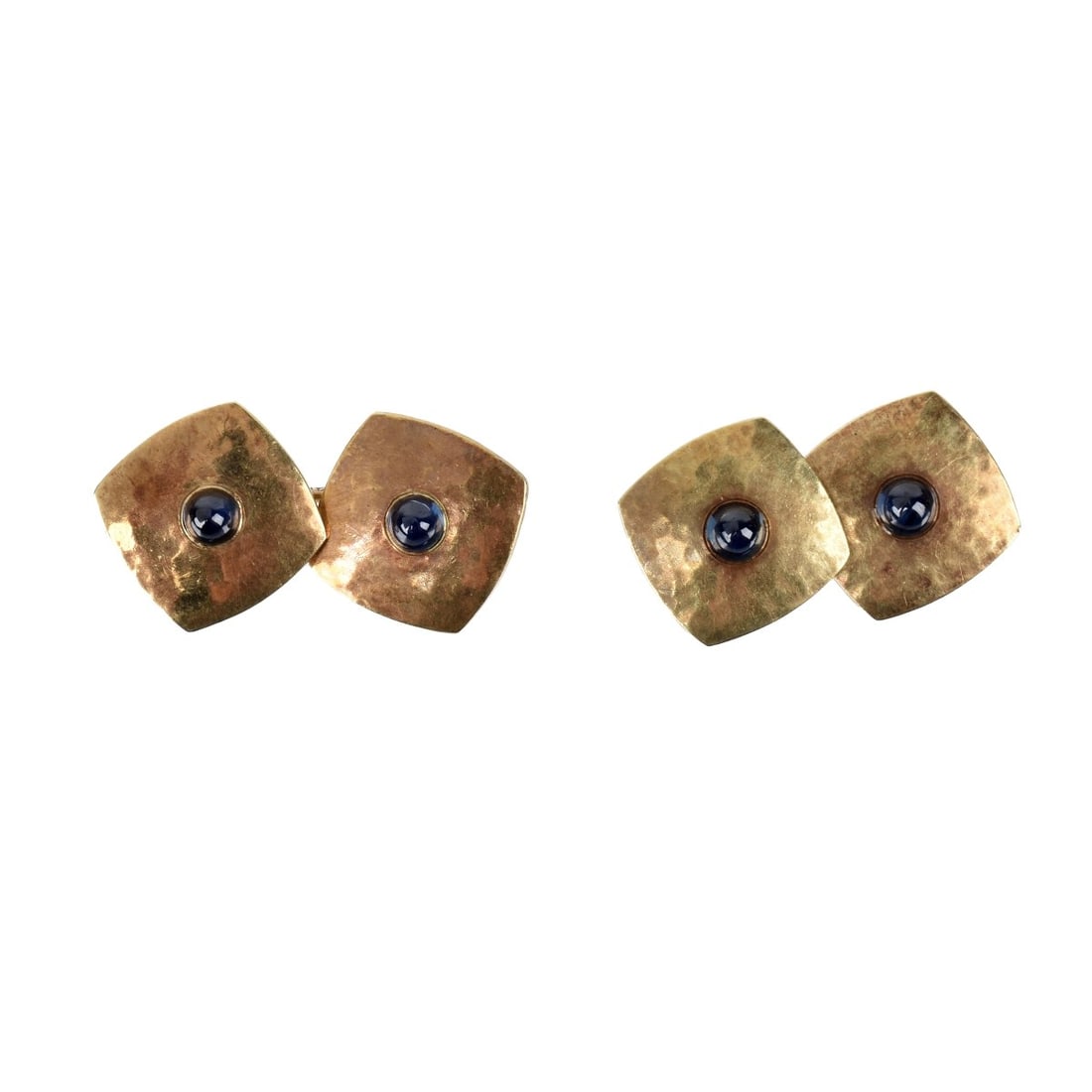 Sapphire and 14K Cufflinks: Vintage Cabochon Sapphire and 14 Karat Yellow Gold Cufflinks. Stamped 14K. Measure 9/16" sq. Approx. total weight: 9.62 grams. Kodner Galleries offers phone and absentee bidding at a low, flat 21% buy