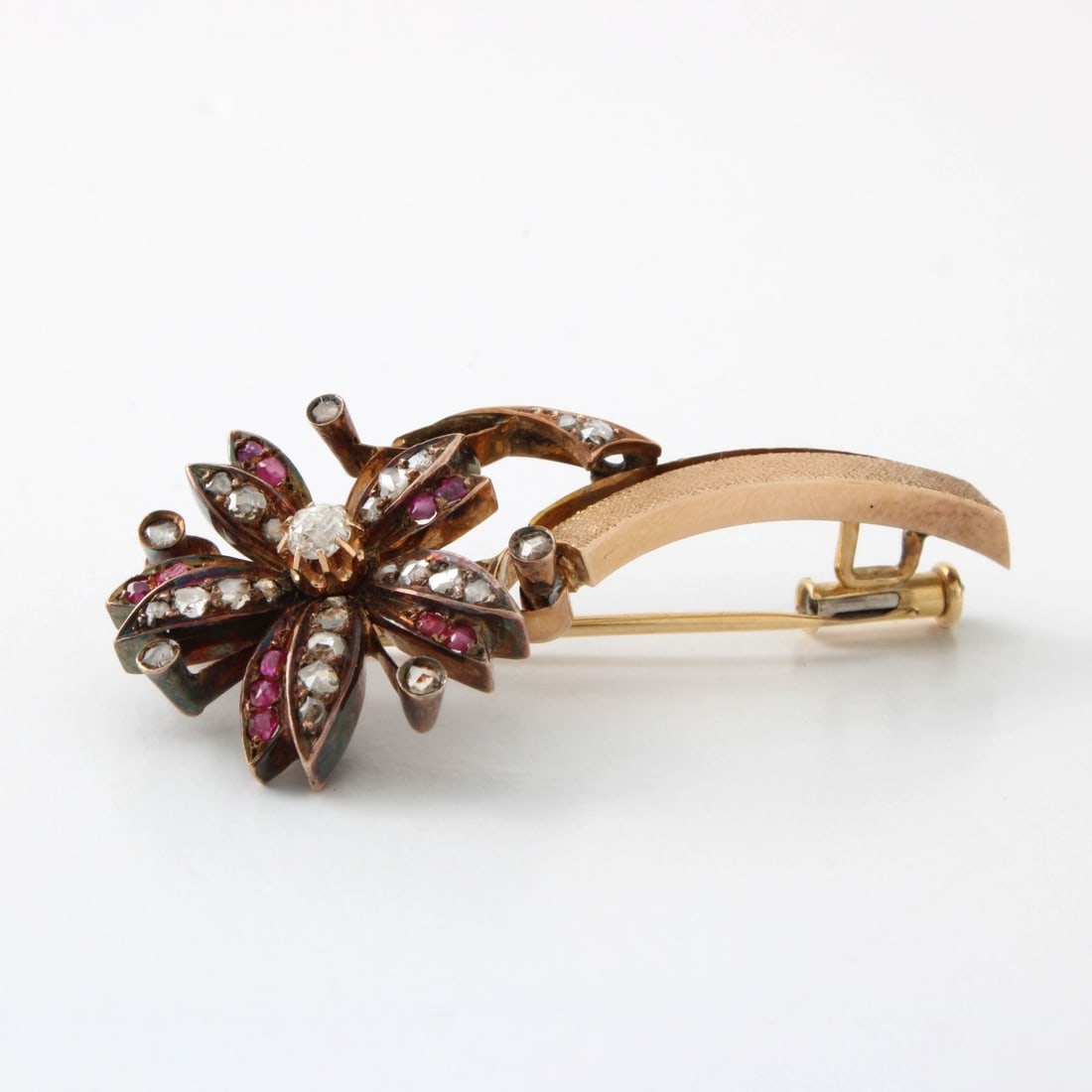Diamond, Ruby and 14K Brooch - 2