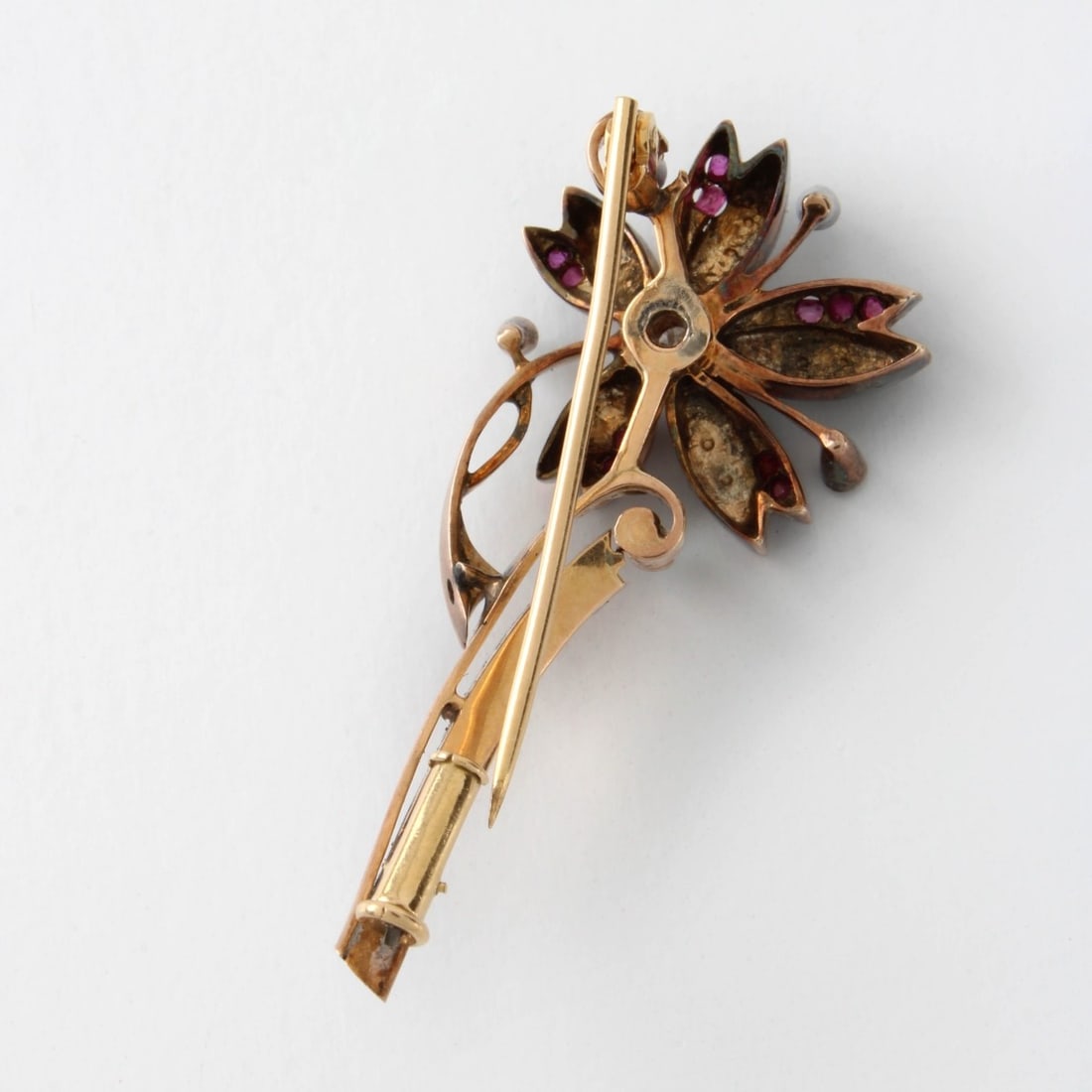 Diamond, Ruby and 14K Brooch - 3