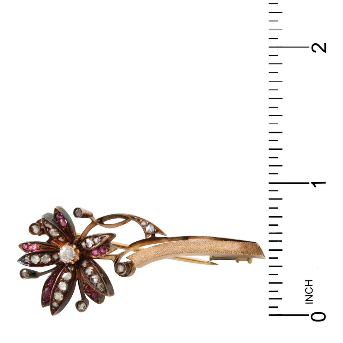Diamond, Ruby and 14K Brooch - 5