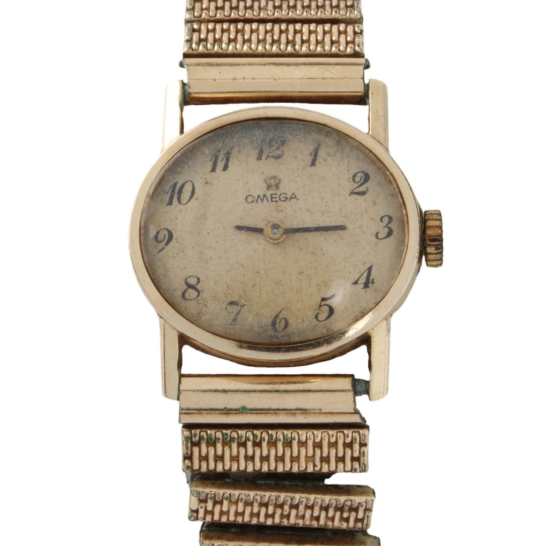 Omega 14K Watch: Vintage Omega 14 Karat Yellow Gold Watch with Lenox Gold Filled Bracelet. Appears to be manual wind movement. Case measures 21.5 x 25.0mm. Case back stamped 14K. Approx. total gross weight: 31.18