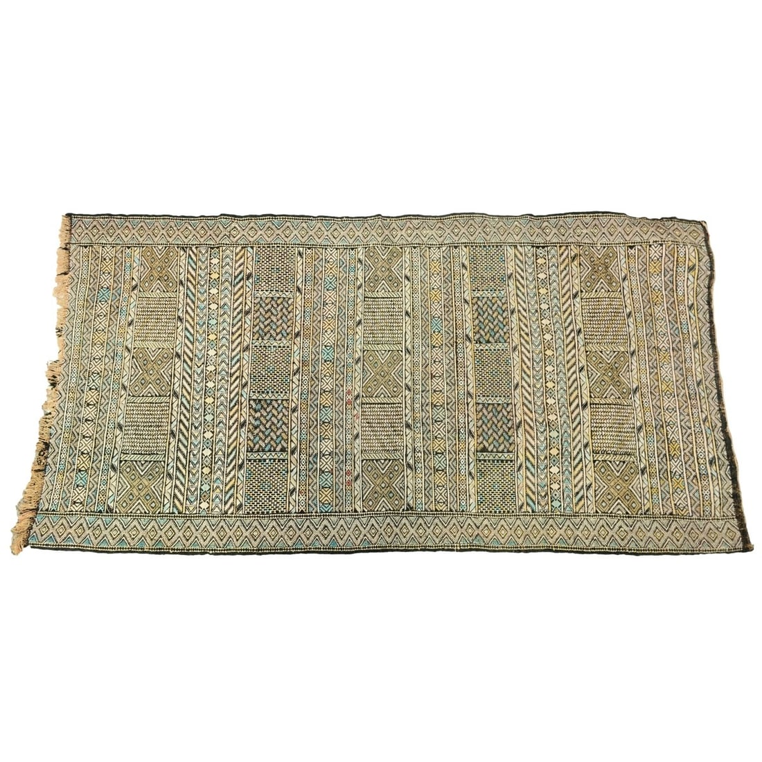 Persian Tribal Style Rug: Antique Soumak Persian Tribal Style Wool Rug. Busy geometric forms throughout. Measures 88" H x 44-1/2" W. Kodner Galleries offers phone and absentee bidding at a low, flat 21% buyer?s premium without