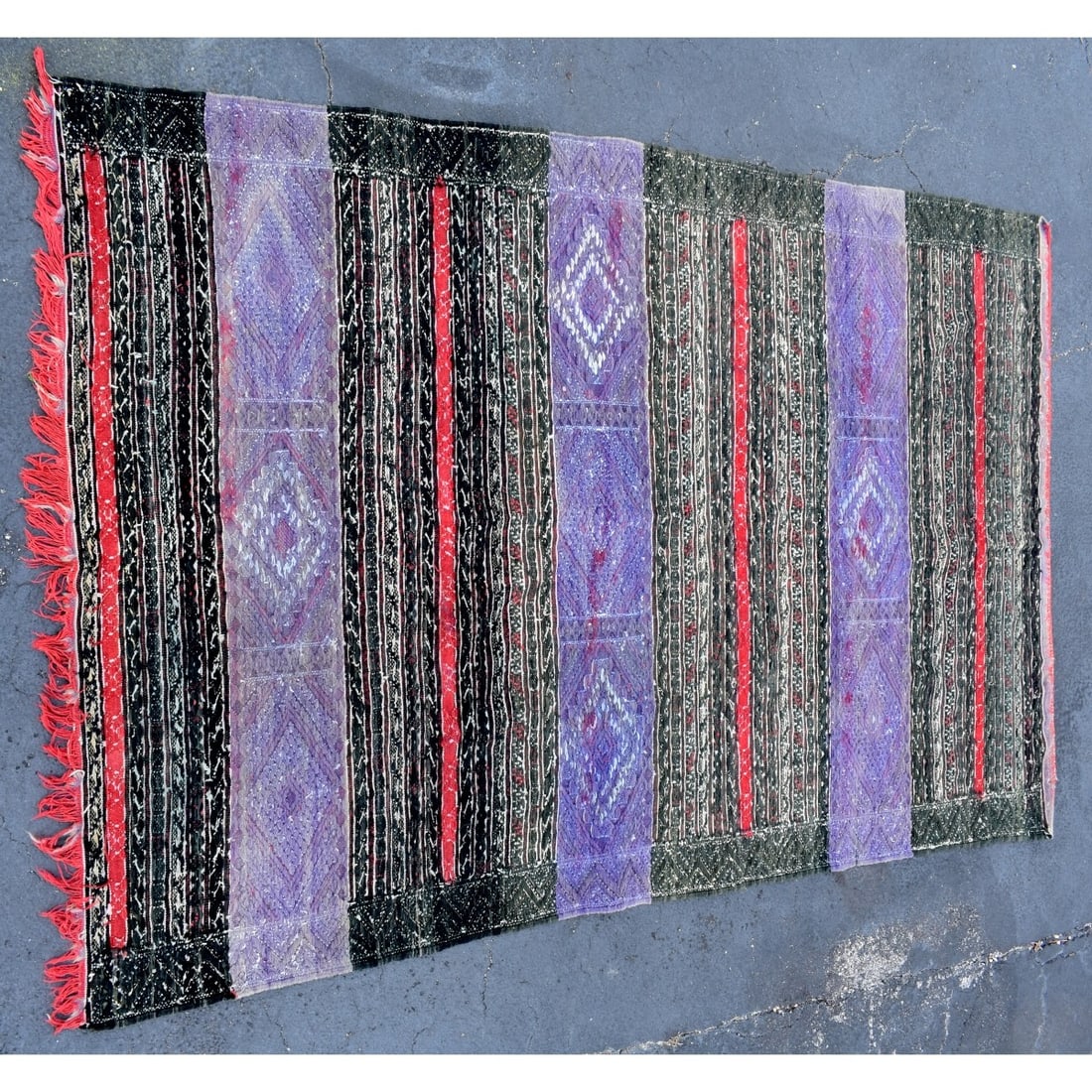 Antique Berber Kilim Rug: Antique Moroccan Berber Kilim Hand Knotted Tribal Wool Rug. Continuous geometric patterns on multi color ground. Measures 96-1/2" x 66". Kodner Galleries offers phone and absentee bidding at a low, fl