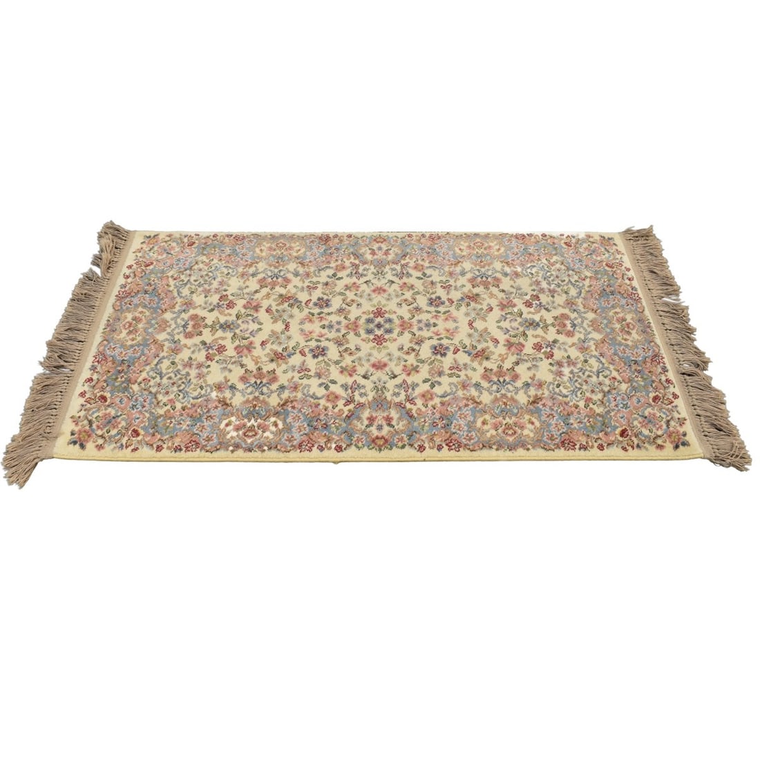 Vintage Karastan Ivory Kirman Wool Rug: Vintage Karastan Ivory Kirman Wool Rug. Measures: 51" x 35". Kodner Galleries offers phone and absentee bidding at a low, flat 21% buyer?s premium without surcharge or hidden fees. For information, pl
