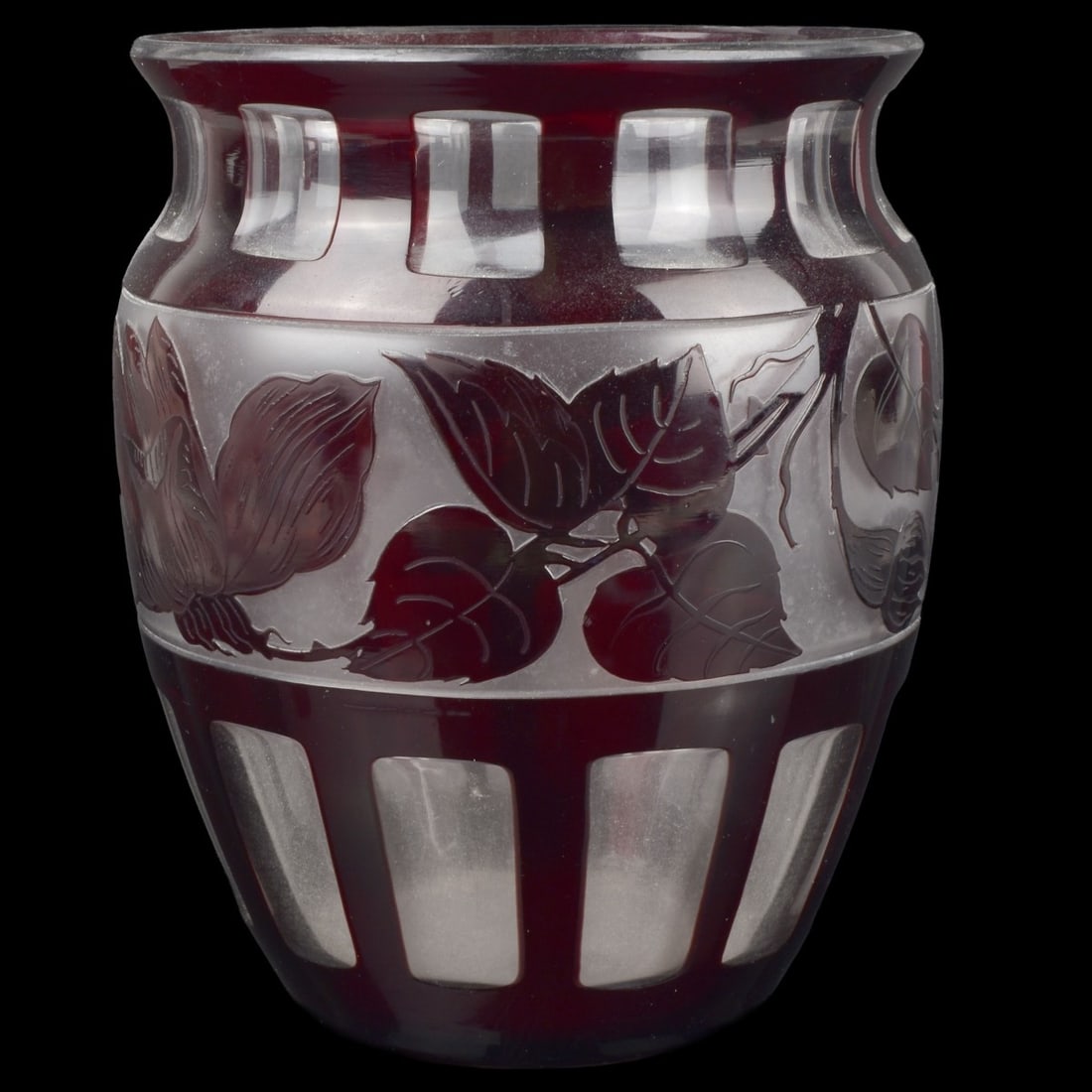 Czechoslovak Ruby Red Cameo Vase: Vintage Czechoslovak Ruby Red Cameo Vase. Acid etched "CZECHOSLVAKIA" to the bottom. Measures: 6-1/4" high, 5-1/4" wide. A portion of the proceeds will be used to further Arts and Education in our com