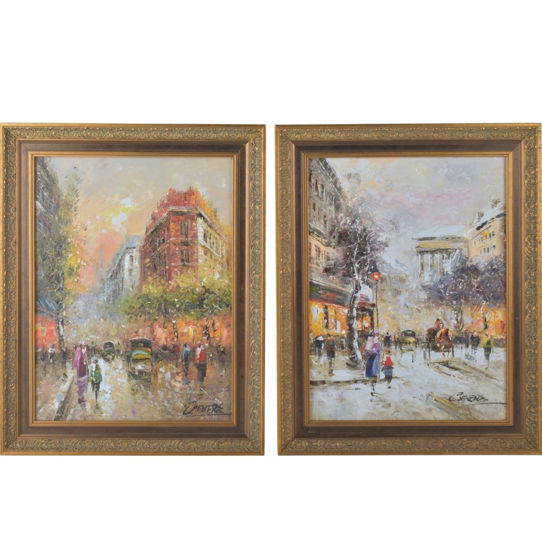 Christof Vevers (b. 1962): Christof Vevers (b. 1962). Two (2) Oil on Canvas Paintings, Paris Street Scenes. Artist signed. Measures 15-1/2" H, 11-1/2" W; frame measures 19-1/2" H, 15-1/2" W. Kodner Galleries offers phone and ab