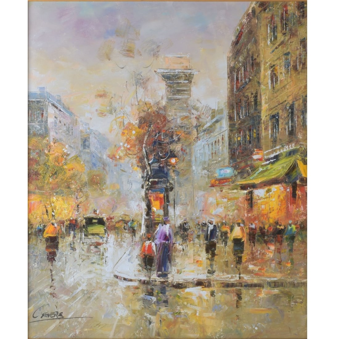 Christof Vevers (b. 1962): Christof Vevers (b. 1962). Oil on Canvas Paintings, Paris Street Scenes. Artist signed bottom left hand corner. Measures 23-1/2" H, 19-1/2" W; frame measures 30-1/2" H, 26-1/2" W. Kodner Galleries off