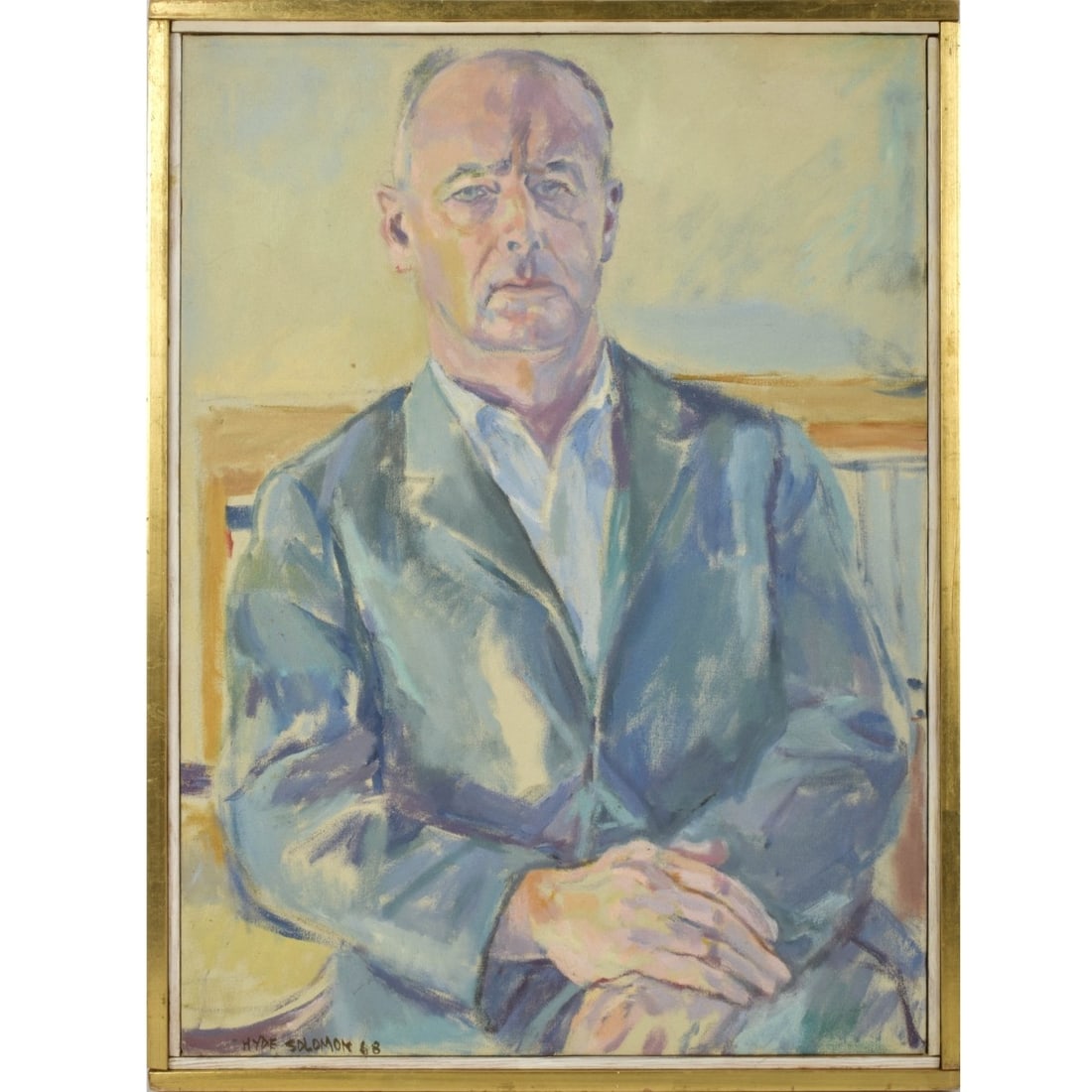 Hyde Solomon, America (1911-1987): Hyde Solomon, America (1911-1987) Portrait of a Gentleman. Oil on canvas. Back of frame reads "Jean Lambert 1968". Signed bottom left hand corner. Stretcher measures: 22" high, 16" wide. Property of d