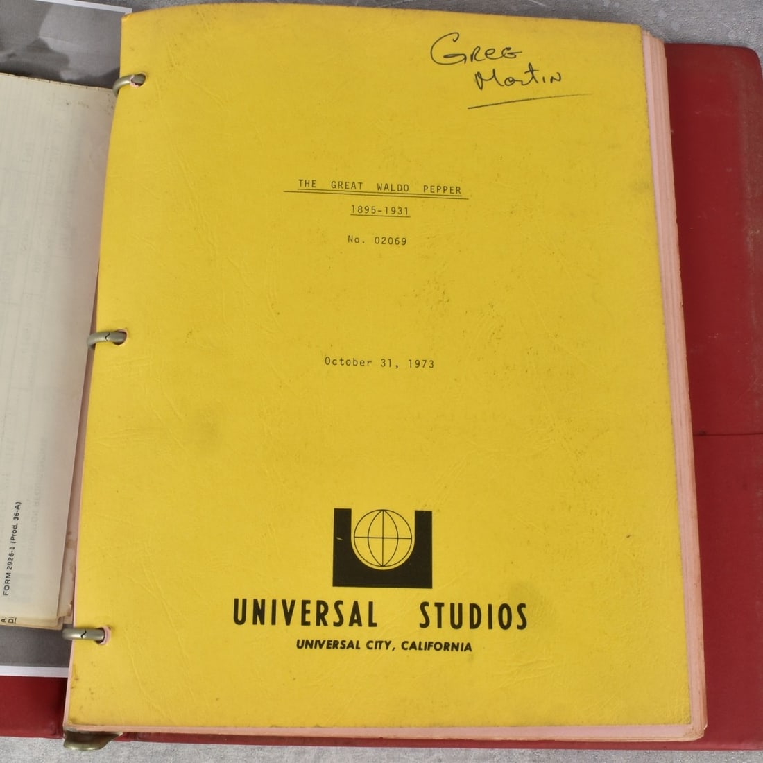 "The Great Waldo Pepper" Screenplay: "The Great Waldo Pepper"132 Page Universal Studios 10/31/1973 Original Screenplay. Great Waldo is a 1975 American drama co-written by George Roy Hill. Set in 1926-1931, the film stars Robert Redford a