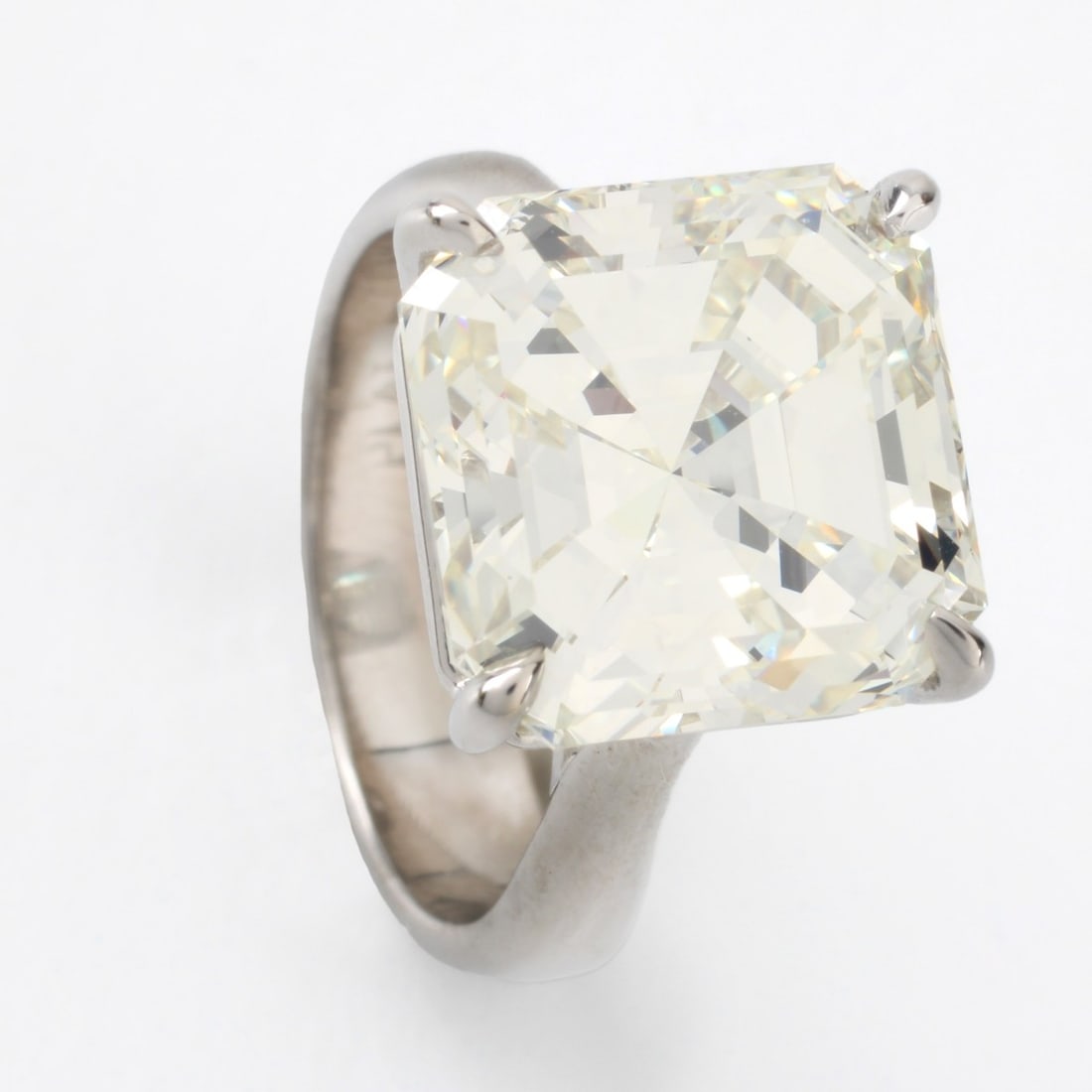 GIA 8.88ct Diamond and Platinum Ring: GIA Certified 8.88 Carat Asscher Cut Diamond and Platinum Engagement Ring. Diamond K color, VS1 clarity. Stamped Plat. Ring size 4-3/4. Approx. weight: 10.18 grams. GIA Report #5192998627 dated 1/24/2