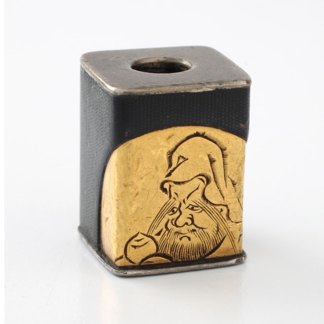 Japanese Meiji 22K Bead: Japanese Meiji Period 22 Karat Yellow Gold and Metal Bead with Image of a Bearded Man Wearing a Hat. Signed. Measures 5/8" H, 1/2" W. Approx. gross weight: 17.0 grams. Kodner Galleries offers phone