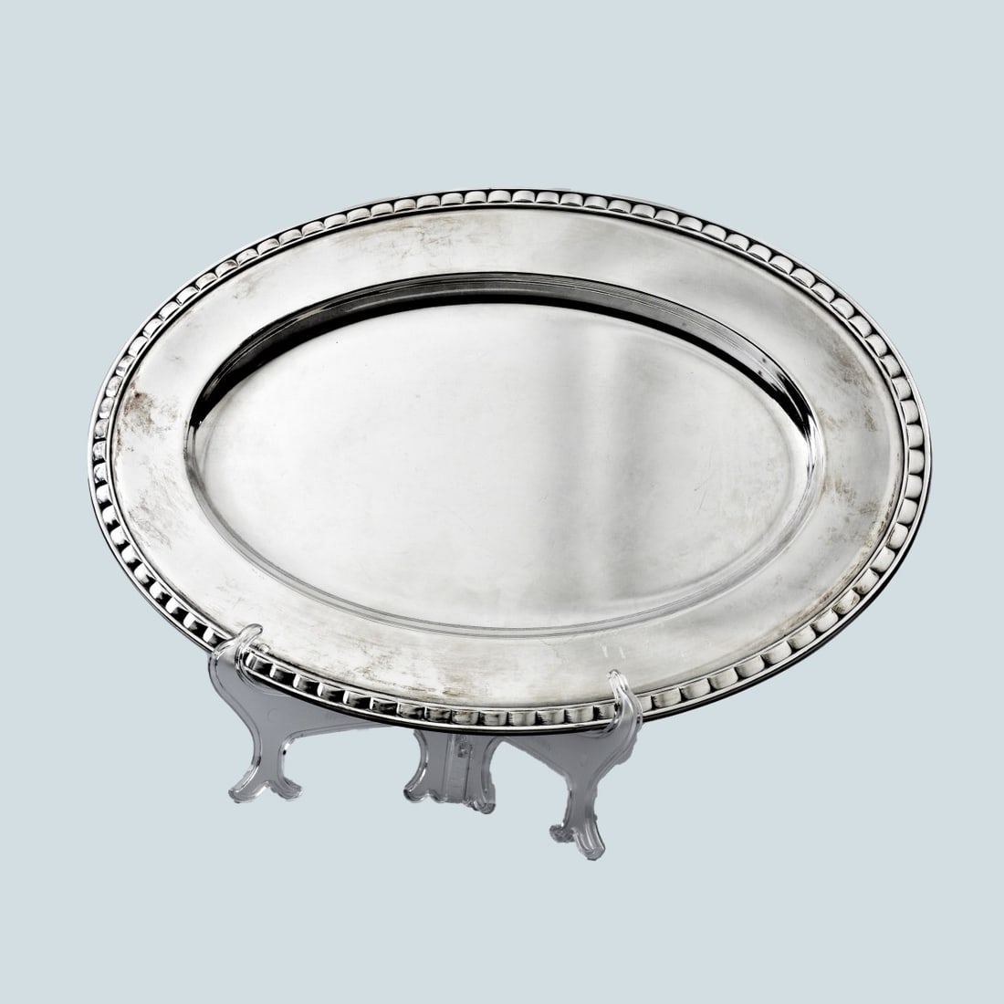 Large Christofle Silverplate Tray: Large Christofle Silverplate Oval Tray. Stamped. Measures 11" x 15-3/4". Kodner Galleries offers phone and absentee bidding at a low, flat 21% buyer?s premium without surcharge or hidden fees. For