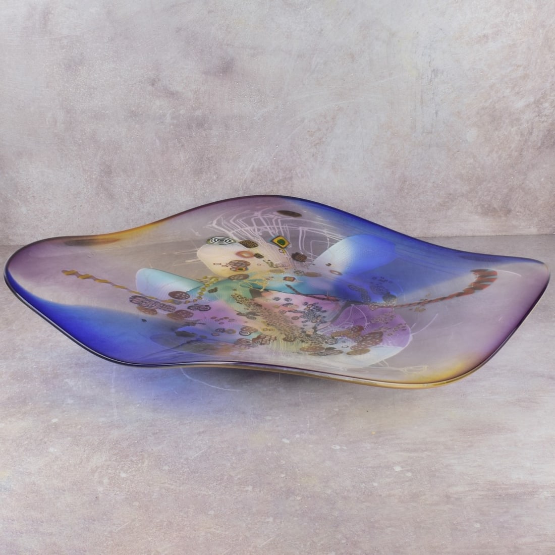 Colorfield Ruffle Glass Platter.: Monumental Colorfield Ruffle Glass Platter. Measures: 4" high, 28" wide, 24" deep. Kodner Galleries offers phone and absentee bidding at a low, flat 21% buyer?s premium without surcharge or hidden fee