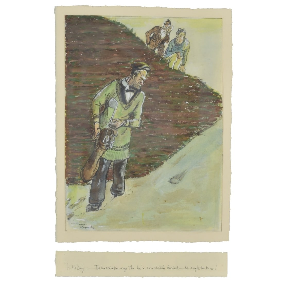 Frank Reynolds, British (1876?1953: Frank Reynolds, British (1876–1953, Watercolor on Paper, "The Buried Lie". Signed. With annotation by H. McDuff. Sheet measures 15" H, 11" W; frame measures 23" H, 19" W. Kodner Galleries offers pho