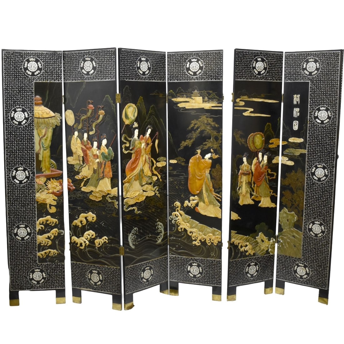 Chinese Inlaid Hardstone Screen (1 of 9)