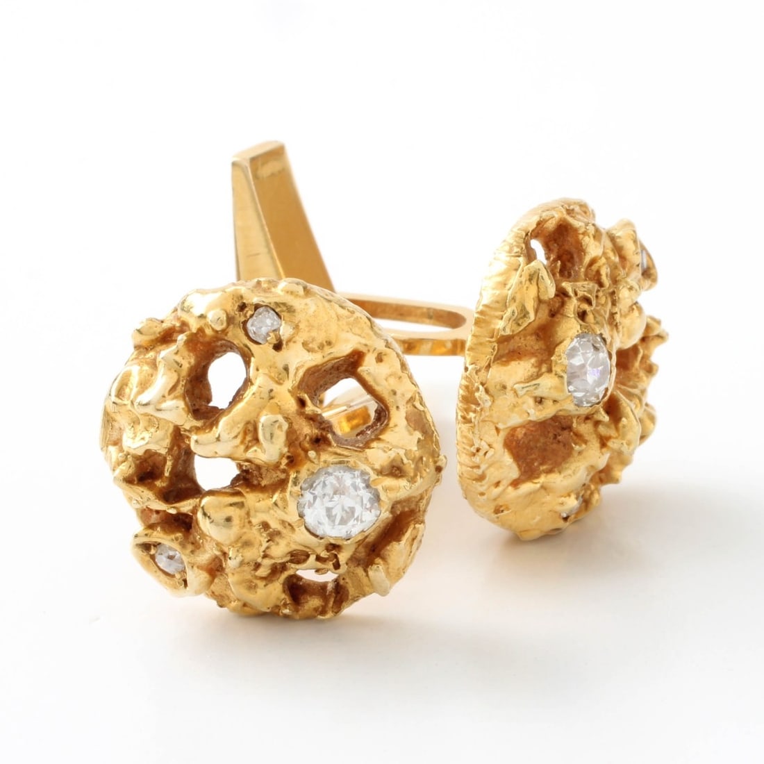 Diamond and 14K Cufflinks: Vintage Pair of Approx. .60 Carat TW Old European Cut Diamond and 14 Karat yellow Gold Cufflinks. Diamonds H color, VS2-SI1 clarity. Stamped 14K. Measure 5/8" diameter. Approx. total weight: 20.92