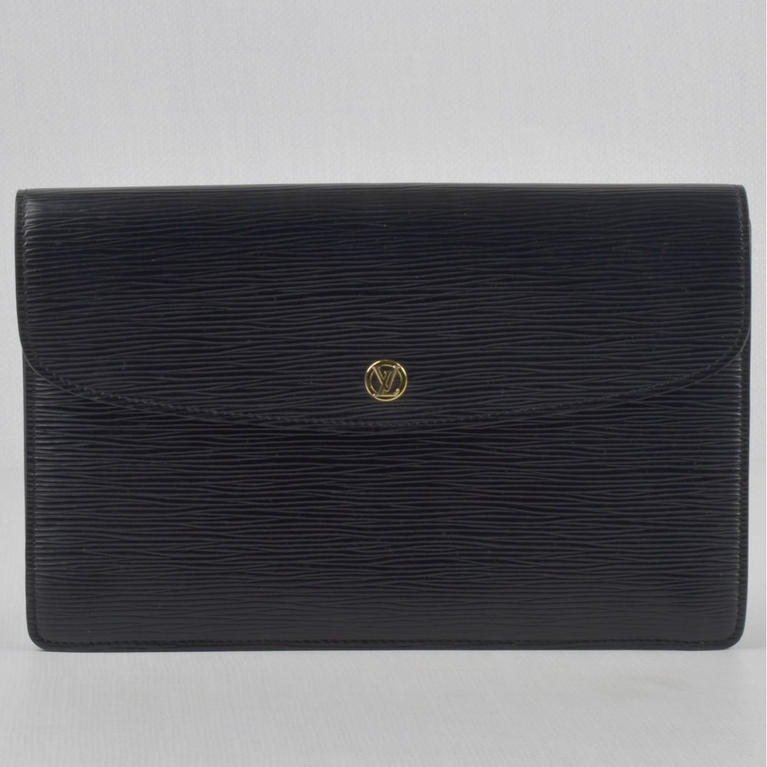 Louis Vuitton Clutch Bag: Louis Vuitton Epi Montaigne 27 Clutch Bag with Gold Tone Hardware. Measures: 12" high, 16" wide, 6-1/2" deep, drop measures: 6-1/4". Kodner Galleries offers phone and absentee bidding at a low, flat