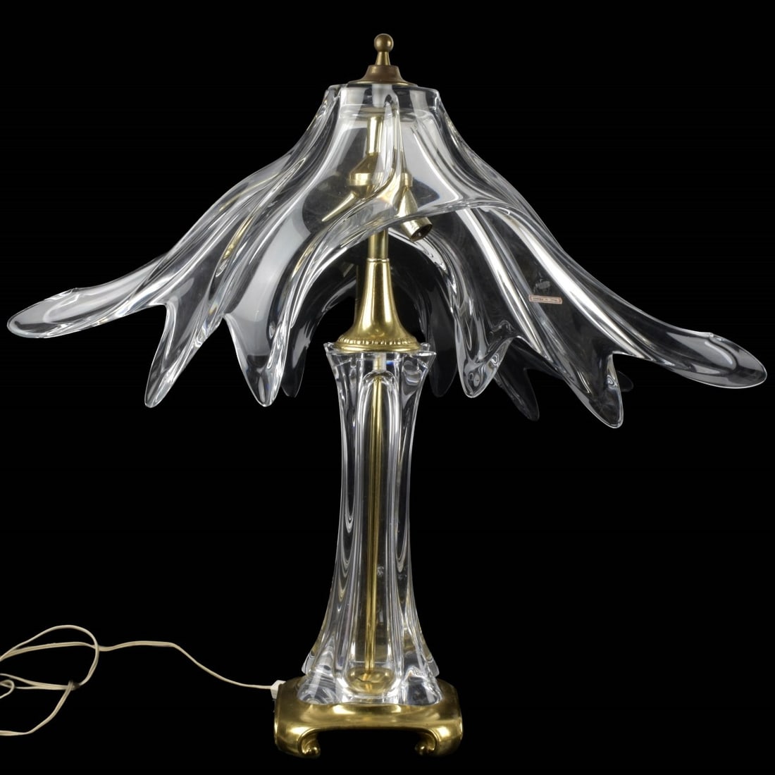 Mid 20th Century French Lamp: Mid 20th Century Cofrac Art Verrier French Crystal and Brass Table Lamp. Measures: 27-1/2" high, 29-1/2" wide, 8" deep. Kodner Galleries offers phone and absentee bidding at a low, flat 21% buyer?s