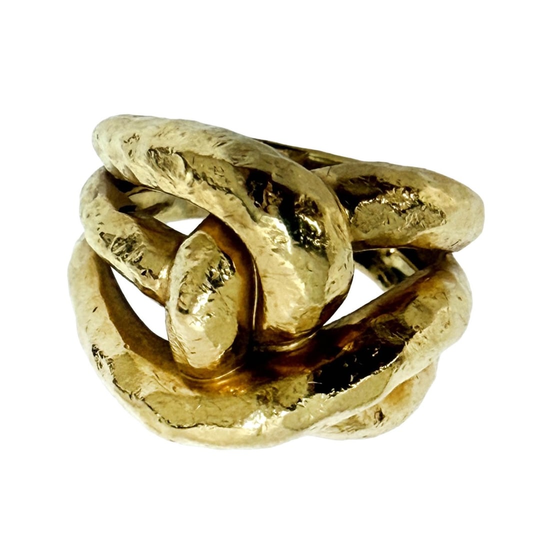 Dunay 18 K Yellow Gold Ring: Vintage Dunay 18 Karat. Textured yellow gold signed Dunay. Size 5.5, 6.2 grams. Kodner Galleries offers phone and absentee bidding at a low, flat 21% buyer?s premium without surcharge or hidden fees.