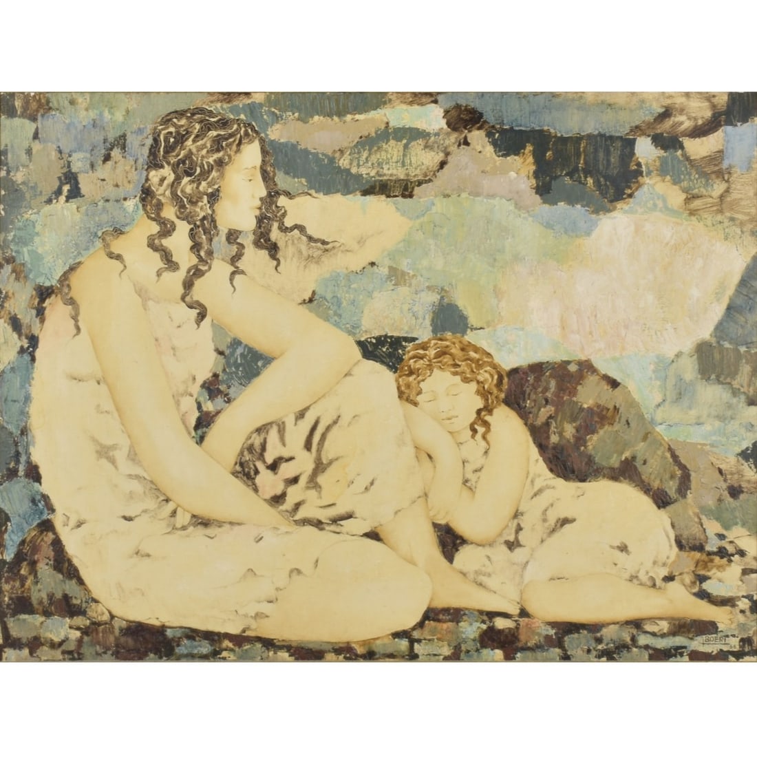 Jacques Boeri, French (1929-2004): Jacques Boeri, French (1929-2004) "Two Women" Oil on Canvas. Framed. Signed and dated "66" bottom right hand corner. Title plate to the front of frame, verso with Norton Gallery West Palm Beach, FL