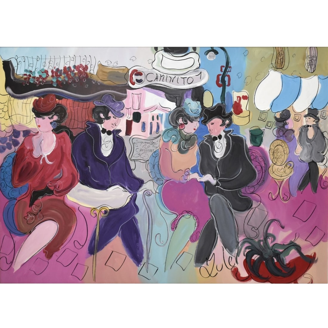 Zule Moskowitz, Argentinean/Israeli: Zule Moskowitz, Argentinean/Israeli ( 20th c. ) "Caminto Cafe" Oil on Canvas. Signed bottom right hand corner. Stretcher measures: 35" high, 47" wide, frame measures: 43" high, 55" wide. Kodner