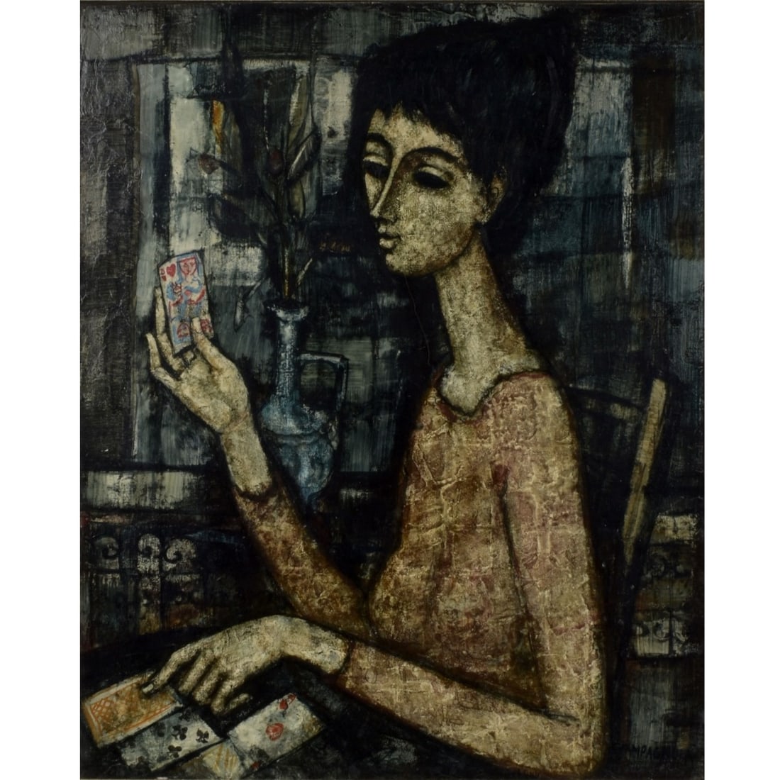Enrico Campagmola Oil on Canvas: Enrico Campagmola "La Reussite" Oil on Canvas. Framed. Signed bottom right hand corner. Verso with Norton Gallery West Palm Beach, FL tag. Stretcher measures: 28-1/2" high, 23-1/2" wide, custom