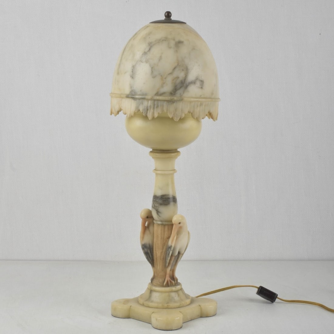 Vintage Art Deco Style Lamp: Vintage Marble and Alabaster Egret Bird Art Deco Style Table Lamp. Measures: 21" high, 7-1/4" diameter. Provenance: From an Important Coconut Grove, Florida Estate. Kodner Galleries offers phone and