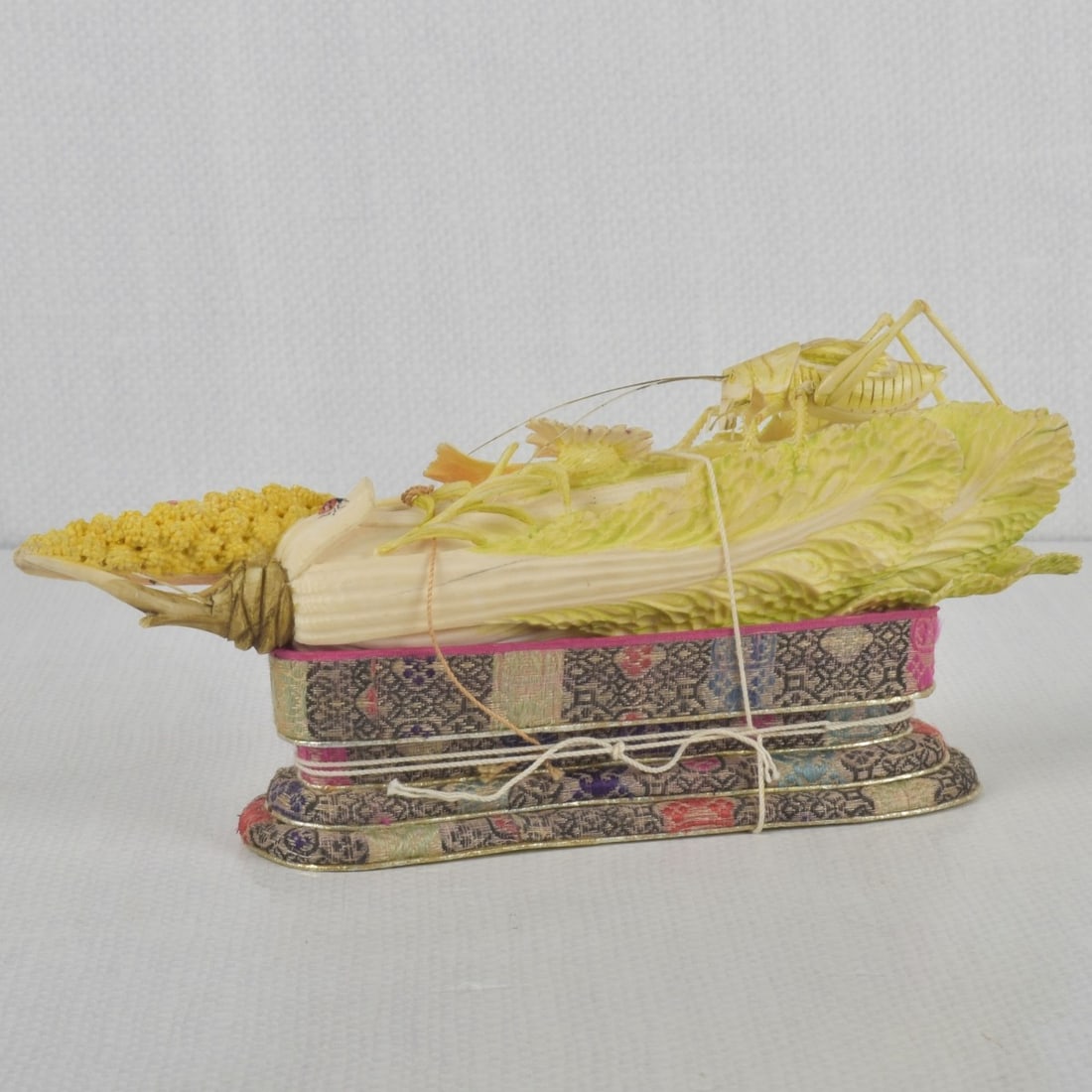 Antique Chinese Carved Grasshopper: Antique Chinese Carved Grasshopper on a Bok Choy or Lettuce with Climbing Beetles an Flower with Stalk. We Will Not Ship This Item Outside of the State of Florida. Anyone Having This Item Shipped