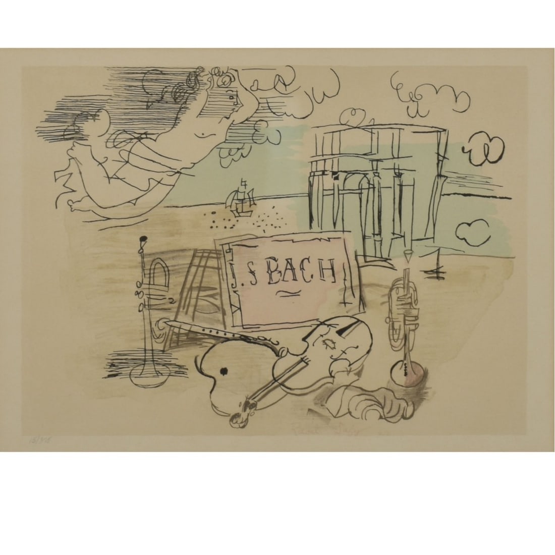 Raoul Dufy (French, 1877-1953): Raoul Dufy (French, 1877-1953) "Homage to Sebastian Bach" Color Lithograph. Framed under Plexiglass. Signed in the plate, numbered "15/375" in pencil. COA affixed to the back from National Art