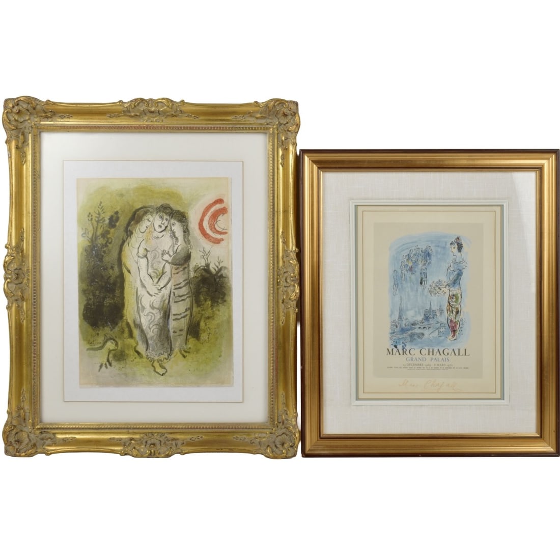 Marc Chagall, French/Russian (1887-1985): Marc Chagall, French/Russian (1887-1985) Two Framed Artworks. Consisting of one (1) "Naomi and her Daughters- in- Law" lithograph on paper, image area measures: 14" high, 10-1/2" wide, frame