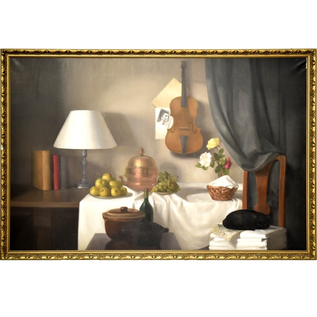Isabel de Silva, French (1908-1993): Isabel de Silva, French (1908-1993) Still Life Oil on Canvas. Framed. Signed bottom right hand corner. Image area measures: 50" high, 74" wide, frame measures: 55" high, 79" wide. Kodner Galleries
