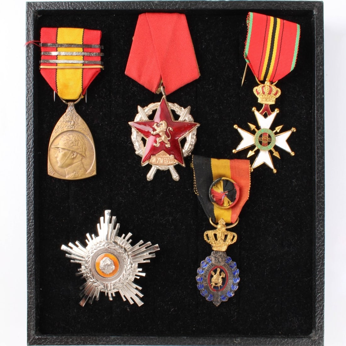 Vintage War Medals and Decorations: Vintage War Medals and Decorations. 1. Romania Order of the Star Class III. 2. Belgium Cross of the National Federal Combatants with Crown Suspension an Silk Grosgrain Ribbon. 3. Bulgaria Order of