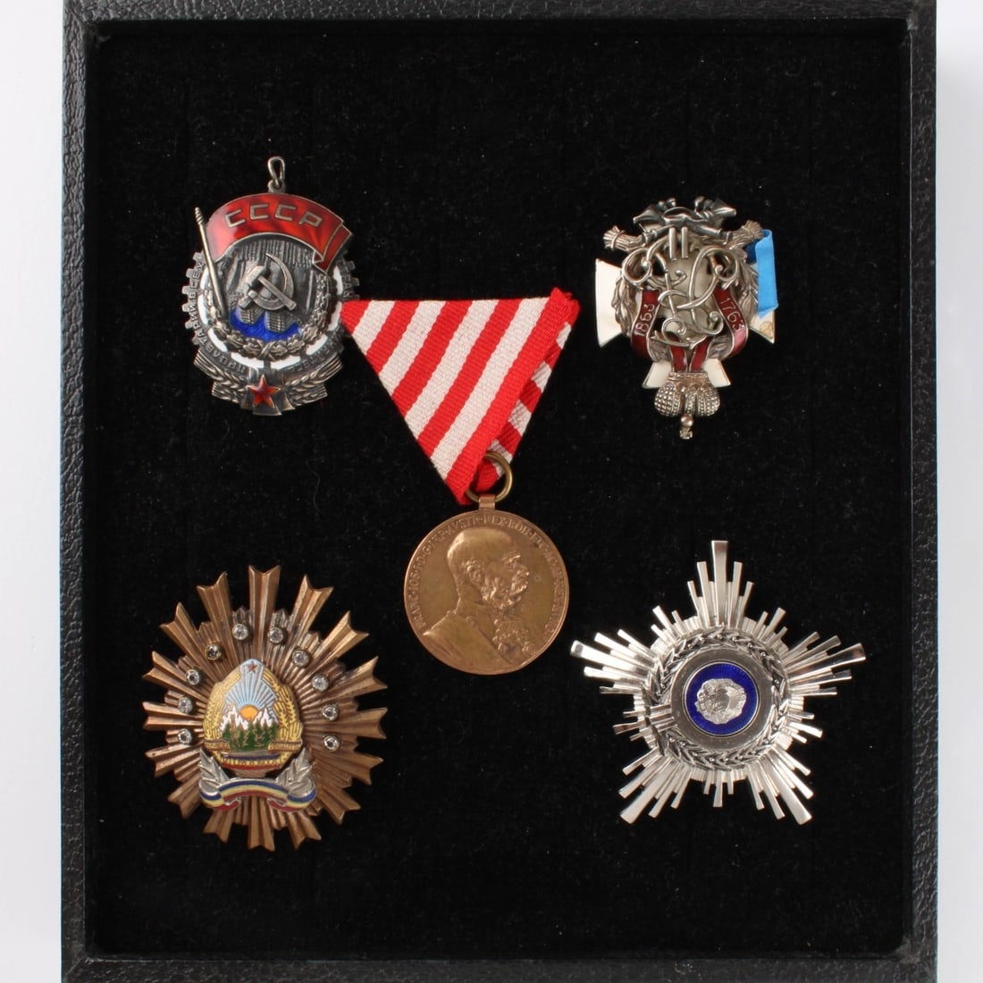 Vintage War Medals and Decorations: Vintage War Medals and Decorations. 1. Romania Order of Defense of Social Order. 2. Russian Imperial Badge for 70th Ryazhsky Infantry Regiment. 3. Romania Order of the Star Class IV Type II. 4. Russia