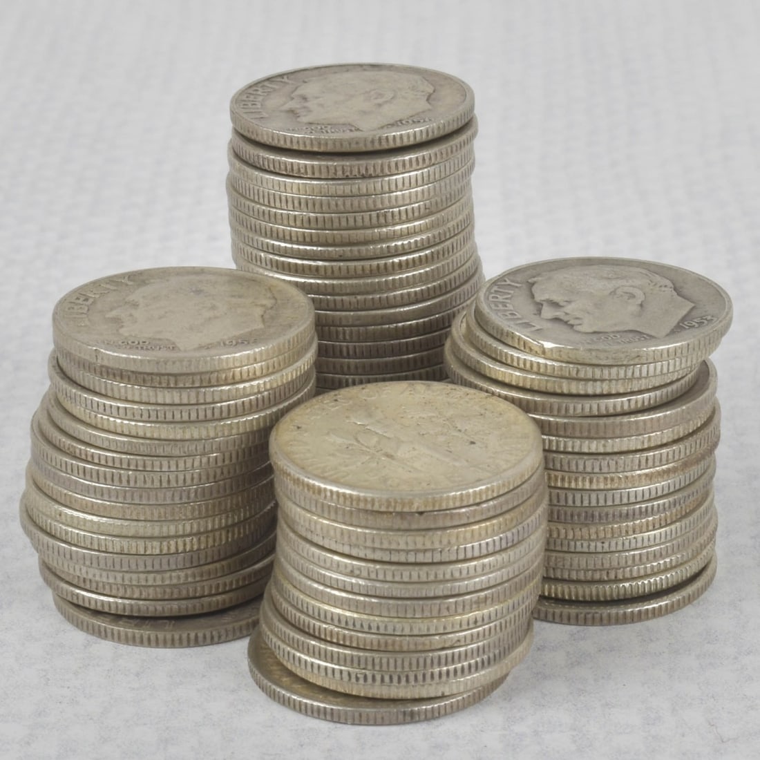 Roosevelt Liberty Dimes: Lot of Seventy (70) Silver Roosevelt Dimes. Circulated random dates. Total weight: 173.02 grams. Kodner Galleries offers phone and absentee bidding at a low, flat 21% buyer?s premium without