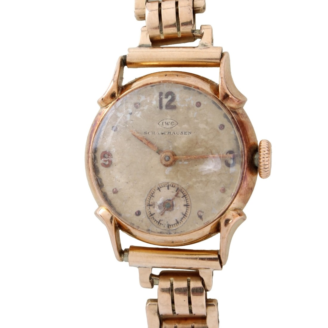 14K IWC Schaffhausen Watch: Lady's Vintage Circa 1940s IWC Schaffhausen 14 Karat Yellow Gold Bracelet Watch. Manual wind movement. Bracelet measures 7" L. Approx. gross weight: 14.6 grams. Kodner Galleries offers phone and absen