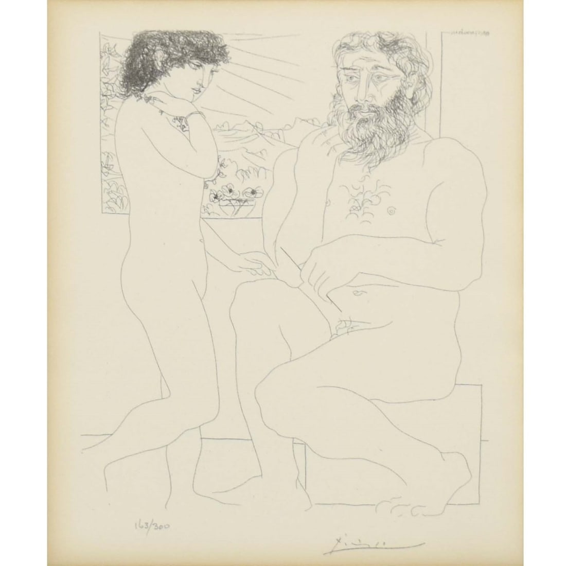 Pablo Picasso, Spanish (1881-1973): Pablo Picasso, Spanish (1881-1973) "The Thinking Sculptor" Lithograph from the Vollard Series. Signed in the plate and numbered "163/300" in pencil. Framed under Plexiglass. Wentworth Gallery label to