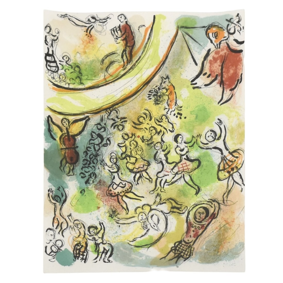 Marc Chagall, French/Russian (1887-1985): Marc Chagall, French/Russian (1887-1985) "Paris Opera House Ceiling" Color Lithograph on Paper. Unsigned. Framed under Plexiglass. Sheet size measures: 11-3/4" high, 9-1/4 wide, frame measures: 27" hi